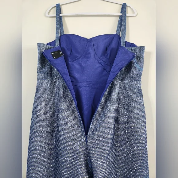 NWOT ASOS Blue Metallic Cupped Flare Jumpsuit Size 10 - Picture 7 of 11
